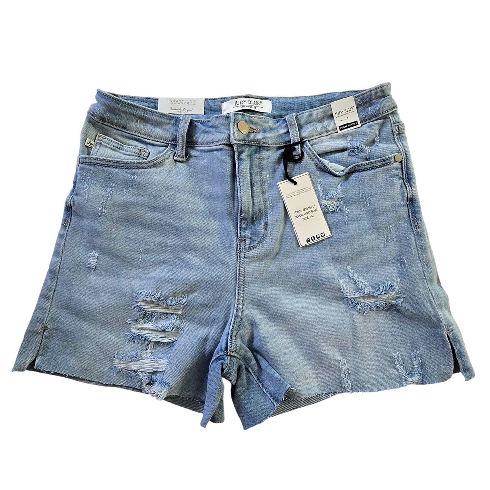 Judy Blue High Waist Distressed Denim Shorts Light Wash JB15101 LT Womens XL NEW